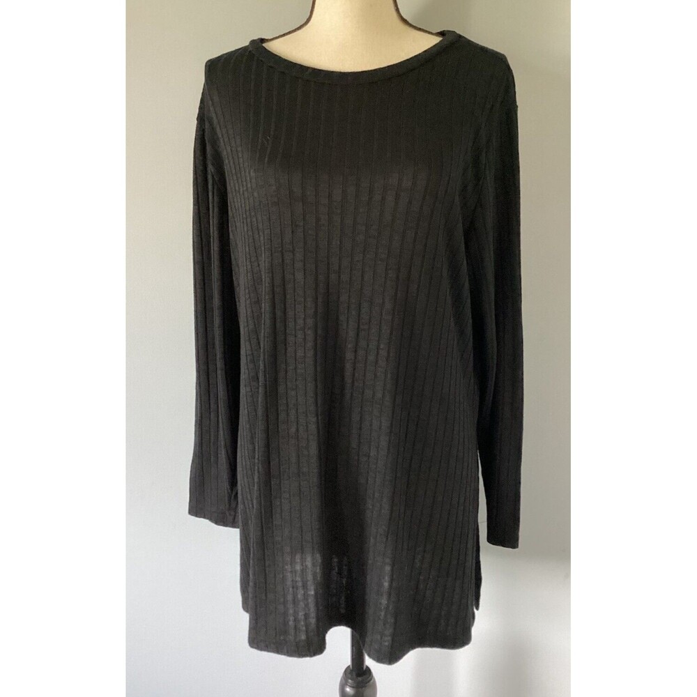 SHEIN Curve Black Long Sleeve Ribbed Women’s Top With Side Slits Plus Size 3XL
